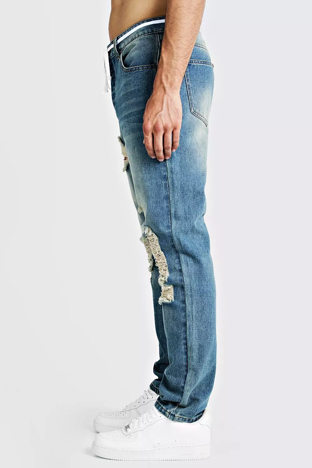 Slim Fit Distressed Jean With Shoelace Belt